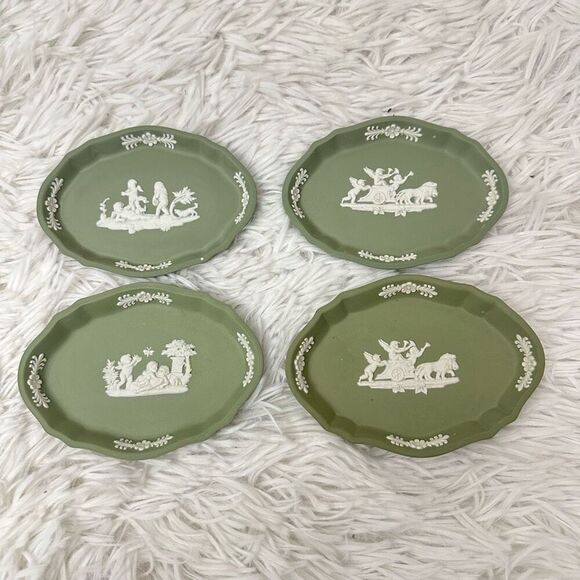Wedgwood Vintage Jasperware Oval Trinket Dish 4pc   Cherub GreekMythology Motiff - Picture 1 of 7
